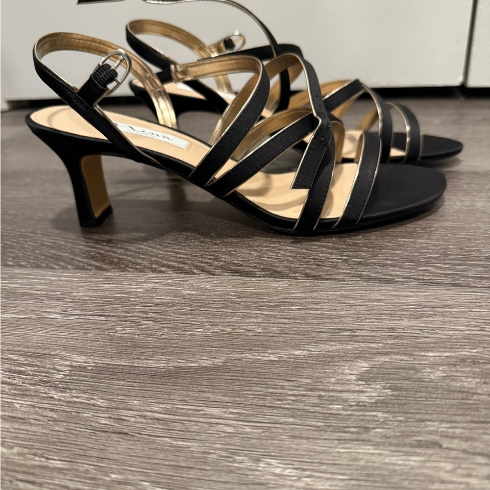 Nina Black and Gold Strappy Heels